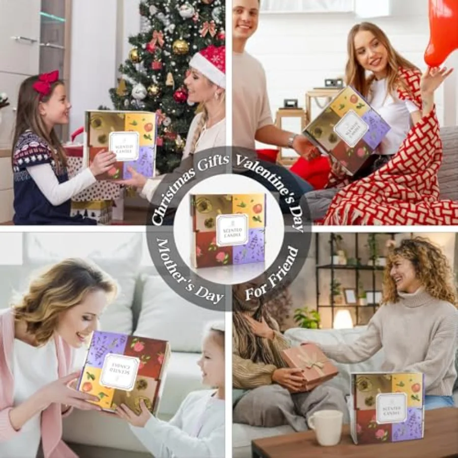 Scented Candles Gift for Women 4 Pack Natural Soy Wax Candles Long Lasting Rose Lavender Sandalwood Apple Cinnamon Fragrance Id