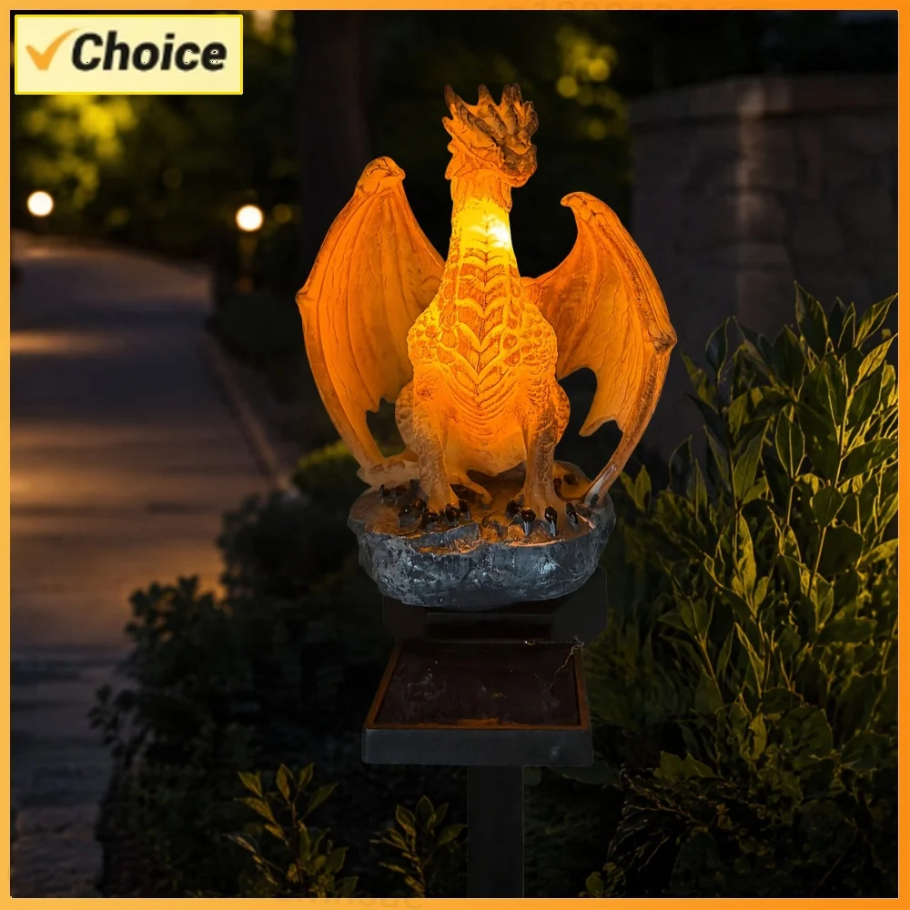 Outdoor Dragon Statue Lamp Energy-Efficient Dragons Figurine Lamp Unique Gothic Shape for Home Yard Lawn Porch Balcony Decor