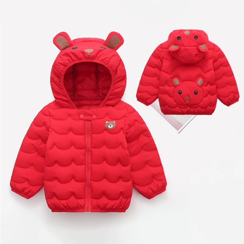 Kids Fashion Cartoon Print Hooded Jacket Autumn Winter Warm Down Cotton Coat Casual Zipper Outerwear for Boys Girls 2-6 Years