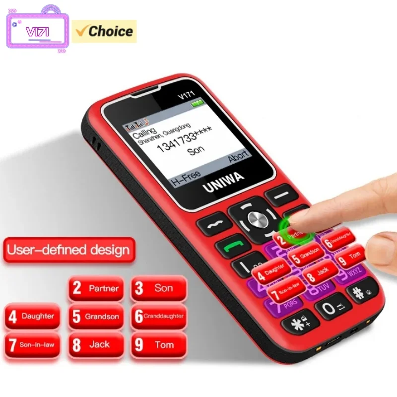 UNIWA V171 Mobile Phone Brand New 1.77inches MT6261D GSM 2G Dual SIM Card Unlocked Feature Student Cellphone Mp3 LED Flashlight