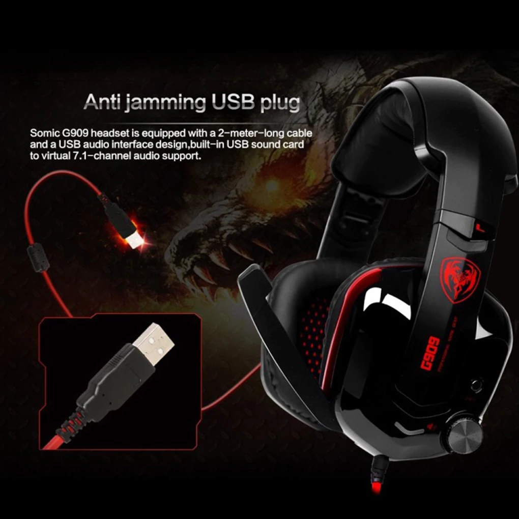 Somic Wired Headset USB Interface Professional Vibrating Folding Microphone Gaming Bass Dormitory Headphone Black