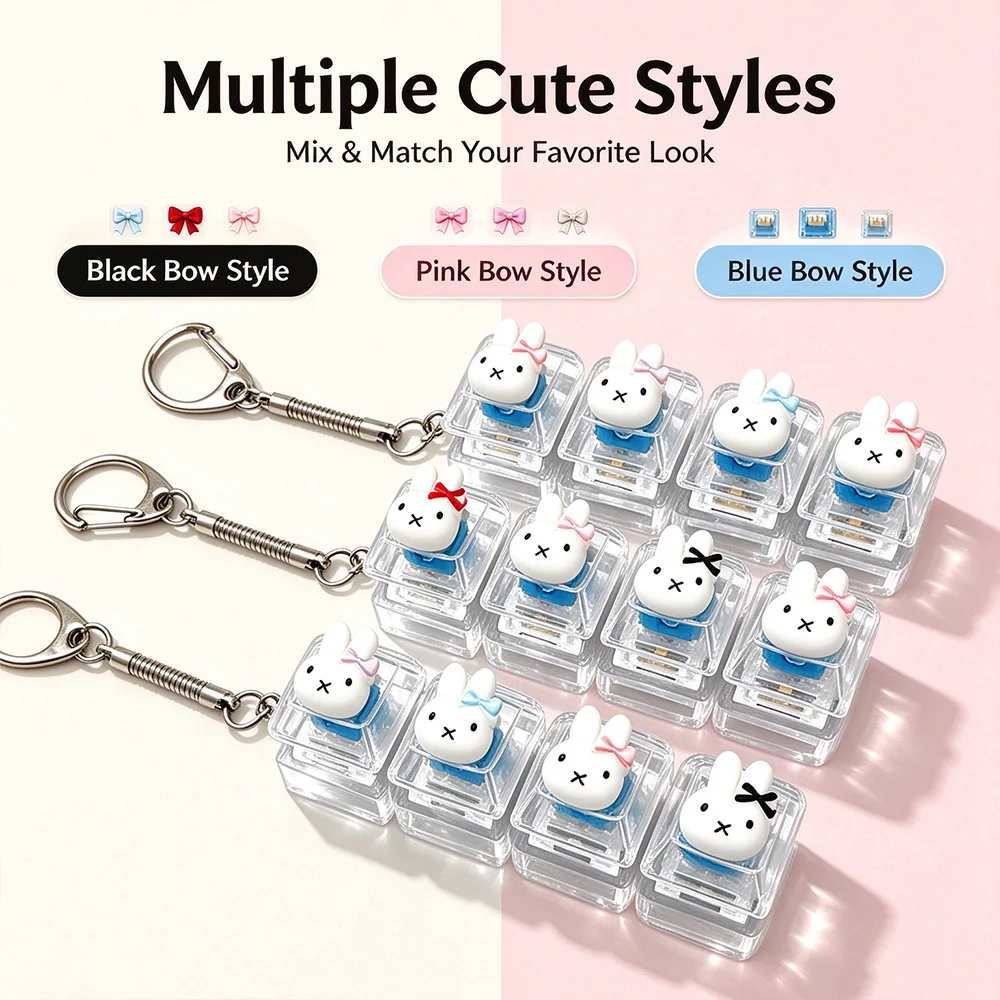 4 Key Miffy LED Keyboard Keychain Fidget Toys Clicker Sensory Toy for Stress Relief Keyboard Keychain Fidget Toy for Fans