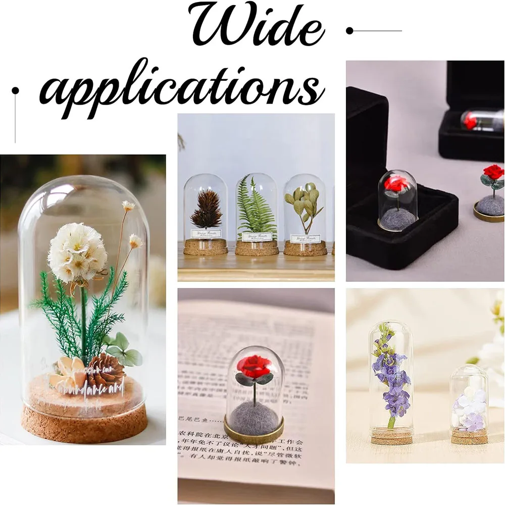 Glass cloche Jar, Display Dome Base Mini Glass Bottles/Jars Display Case for Flower Storage Home Party Favor Decoration