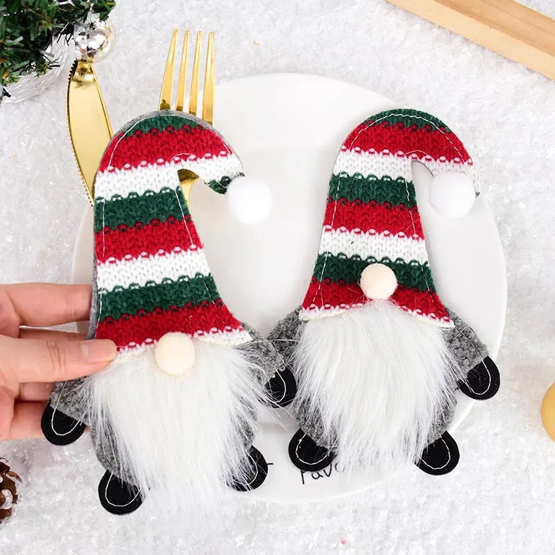 2pcs Christmas Knife Fork Covers Santa Claus Cutlery Table Decor Merry Xmas Tableware Holder Bag For Home 2024 New Year Navidad