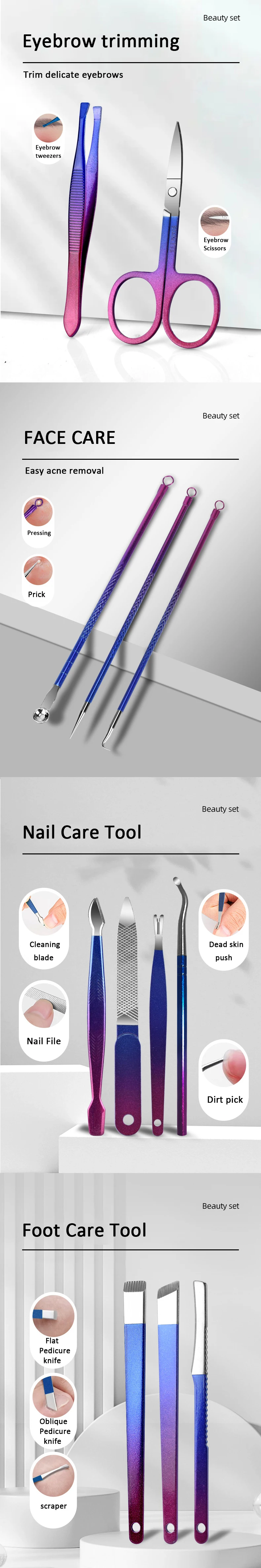 6-teiliges Set, professionelles Maniküre- und Pediküre-Set aus Edelstahl, Präzisions-Nagelpflege mit Reiseetui und Nagelknipser-Schere – Detail 3