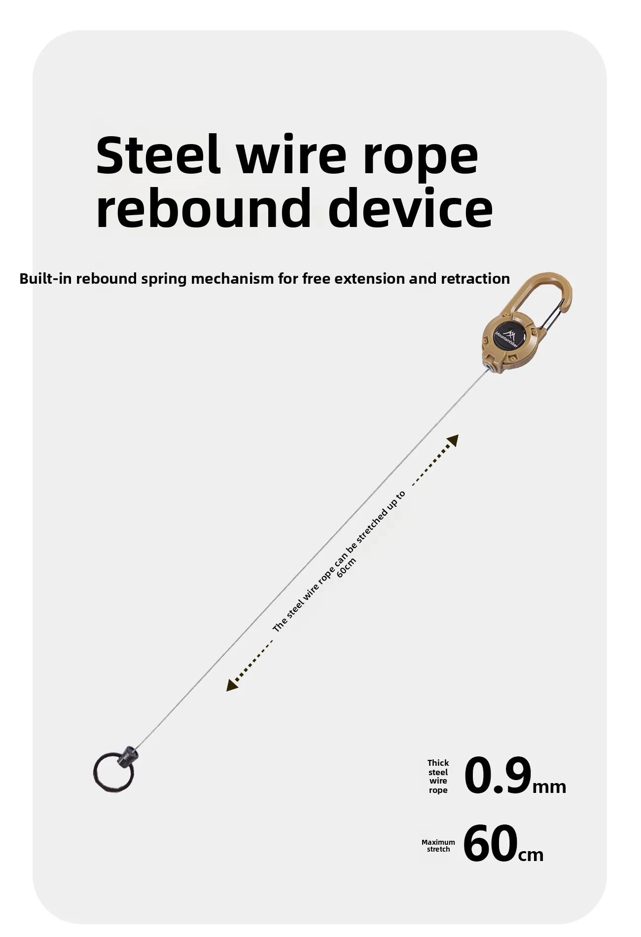 Einziehbare Hochleistungs-Zugrolle mit Karabiner, starkem Stahlseil, Schnalle, Feder-Schlüsselring, Outdoor-Sport-Zubehör, Schlüsselanhänger-Werkzeug – Detail 2