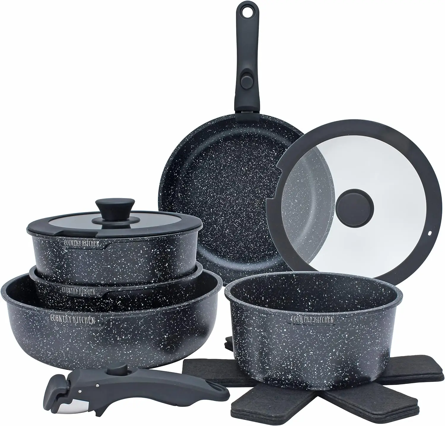 

Kitchen 13 Piece Pots and Pans Set - Safe Nonstick Kitchen Cookware with Removable Handle, RV Cookware Set, Oven Safe