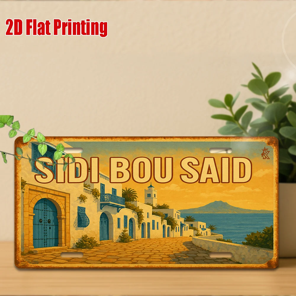 2D Flat, 2D Flat Printing, 1pc, Vintage Metal Sign, Only for decoration, Outdoor Wall Art (29.97cm * 14.99cm), SIDI BOU SAID Alu