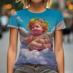 Summer Angel Baby 3D Print T-shirts Women Streetwear Casual Fashion Y2k Short Sleeve T Shirt O-neck Kids Tees Tops Clothing