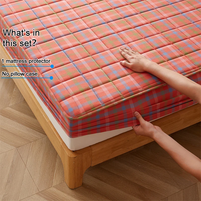 Yarn-Dyed Washed Cotton Top Layer Mattress Protector, Antibacterial Anti-Mite Quilted Mattress Cover Dustproof Breathable Silent