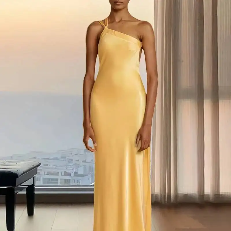 Vestido largo de satén Sexy para mujer, Vestidos de fiesta para discoteca, verano 2021, sin mangas, sin espalda, con cordones, sirena