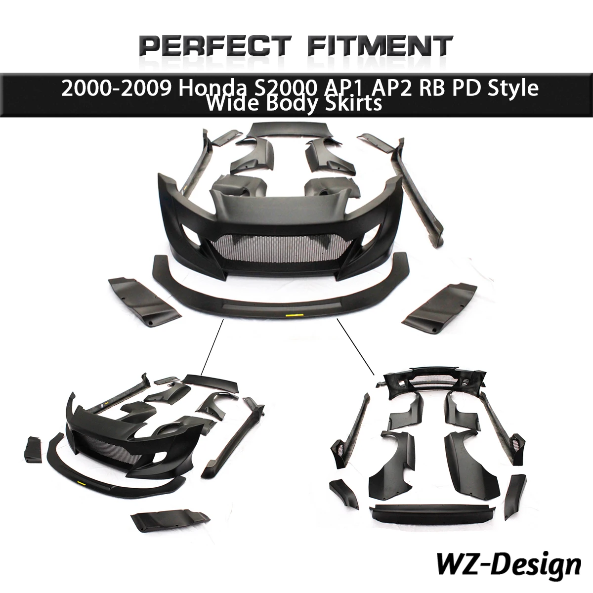

FRP Fiber Glass Wide Body Kit Fit For 2000-2009 Honda S2000 AP1 AP2 RB PD Style Front B Front Bumper Canard Side Skirts Fender