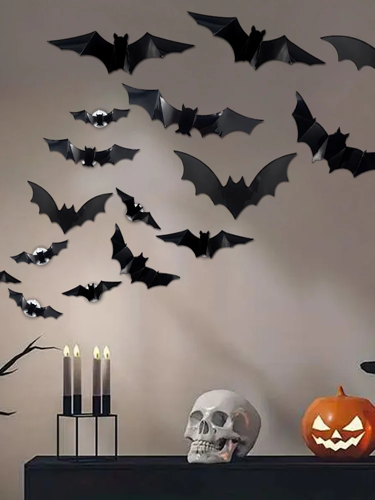 ملصقات حائط ثلاثية الأبعاد مضاءة للهالوين تعمل بالبطارية لتزيين نافذة غرفة النوم وحفلات الهالوين
