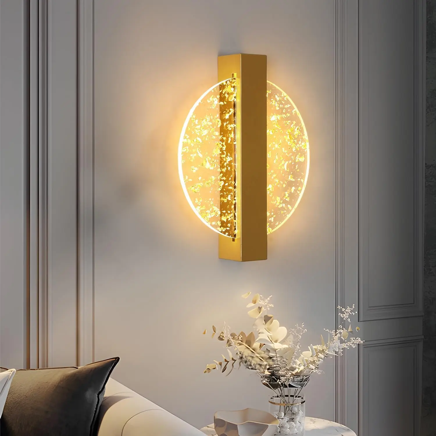 

LED Wall Light Dimmable Indoor, 12W Wall Sconce Lights LED Creative Modern Round Gold Wall Light LED for Living Room Bedroom