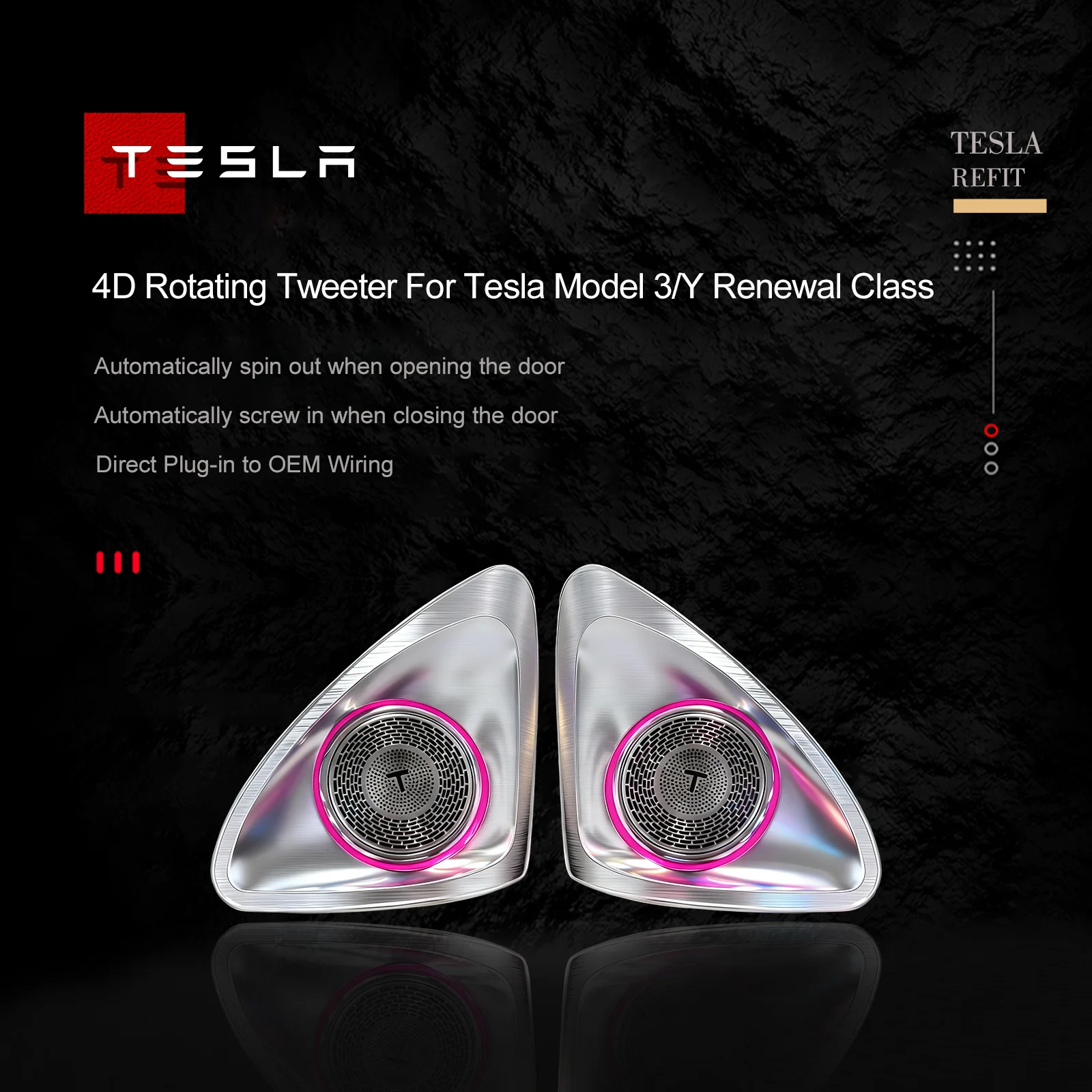 4D Rotating Tweeter Ambient Light HiFi Speaker For Tesla Model 3 Model Y RGB LED Dynamic Atmosphere Light Car Interior