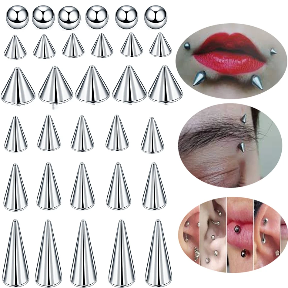 100pcs/lot Stainless Steel Screw Spike Ball Accessories For Lip Nipple Eyebrow Piercings Tongue Labret Bar Replacement Piercing