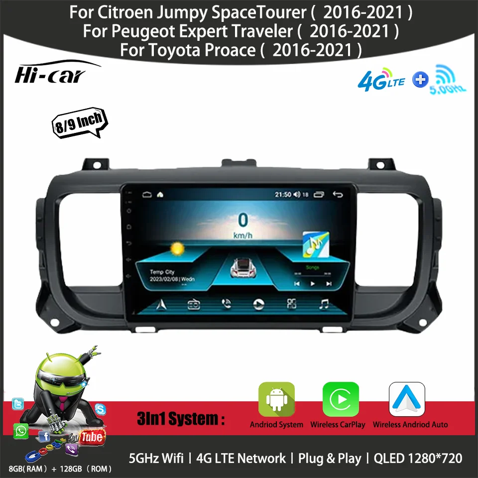 

Car Android 2 Din Multimedia Radio Player for Citroen Jumpy SpaceTourer for Peugeot Expert Traveler for Toyota Proace 2016-2021