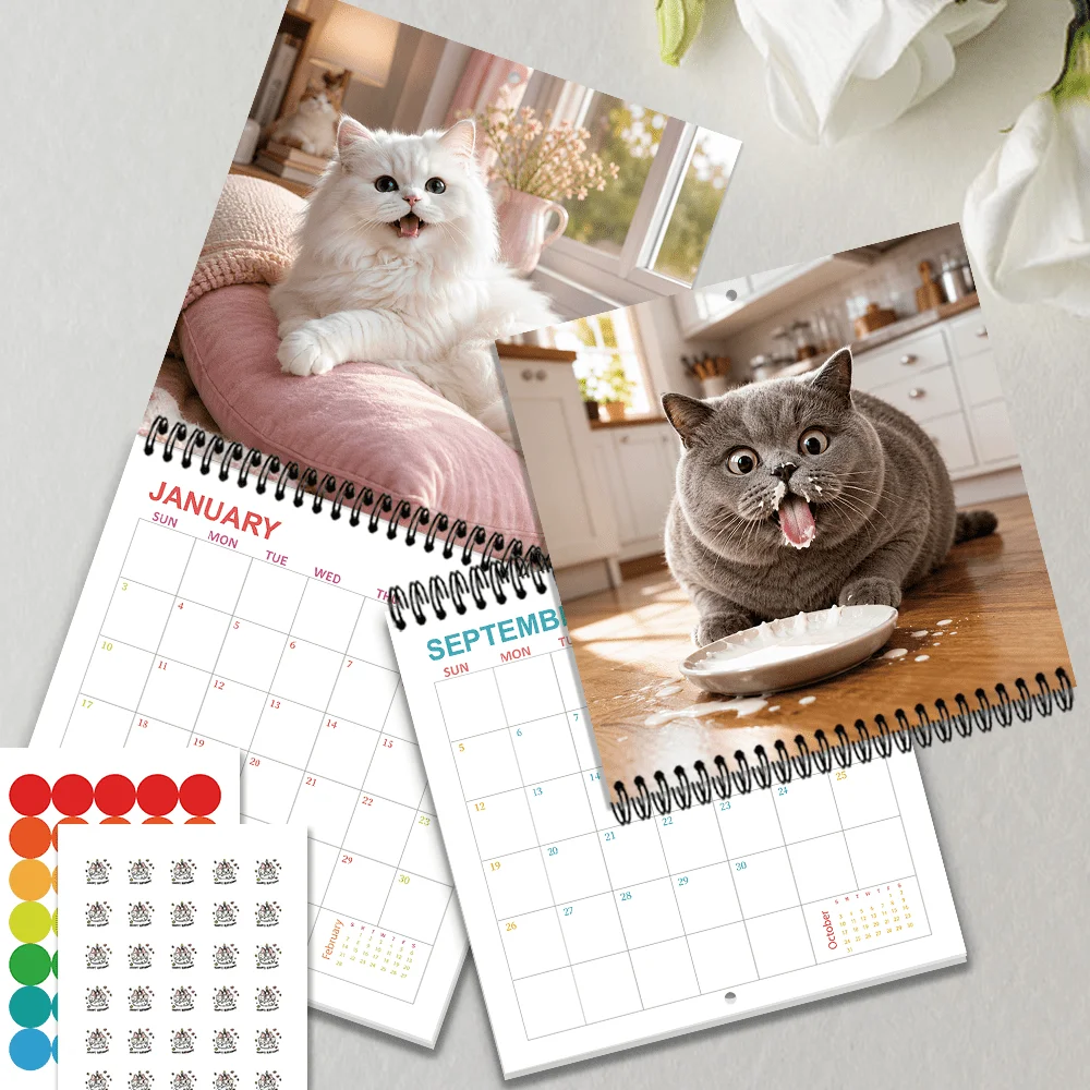 1pc 2027 Healing Cozy Home Cat Wall Calendar,12‑Month Planner,Gift For Back‑to‑School,Christmas,New Year,Free Stickers Included