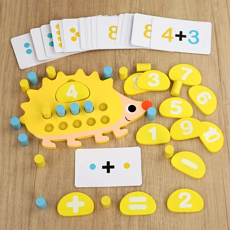 Jouet d'entraînement de compteur de chiffres mathématiques à dix grilles en bois hérisson, développement du sens du numéro de pensée logique pour les enfants pratiquant l'addition