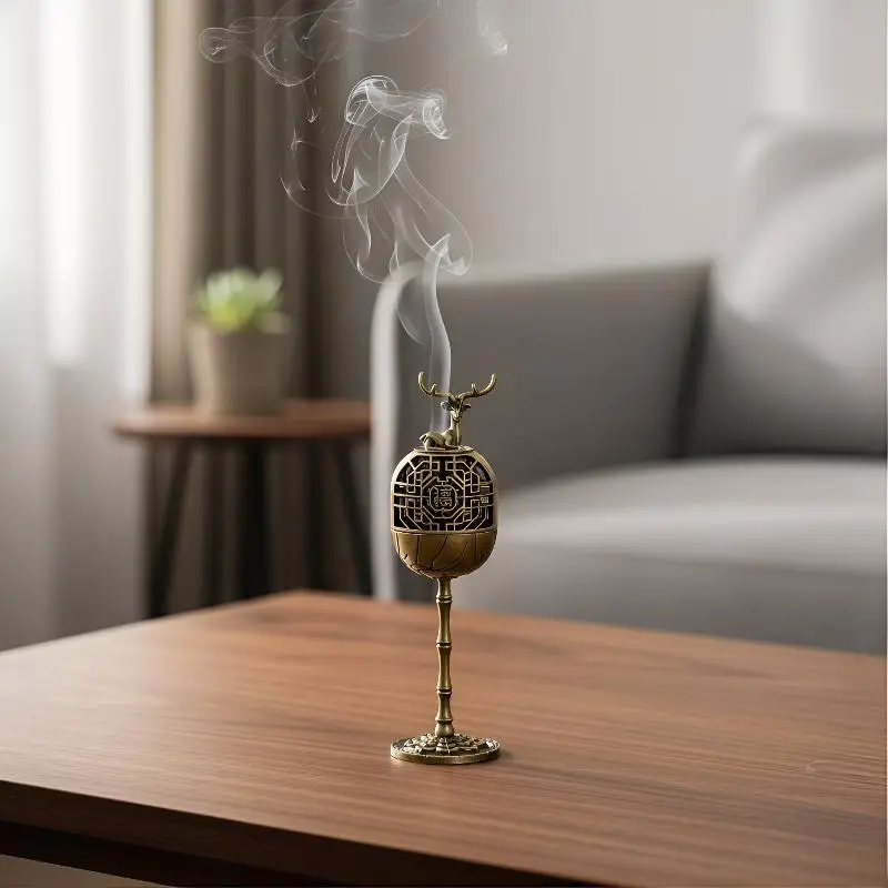 Alloy Hollow Aromatherapy Incense Burner Deer Crane Ornament High Legged Indoor Stove for Relaxing Living Room Atmosphere