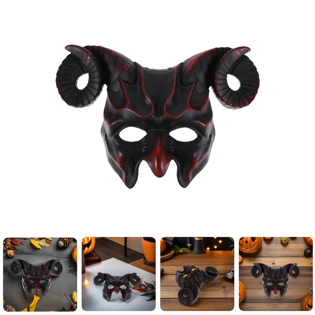 

Horn Mask Men Masquerade Halloween Half Face Costume Horned Demon for Cosplay Eye