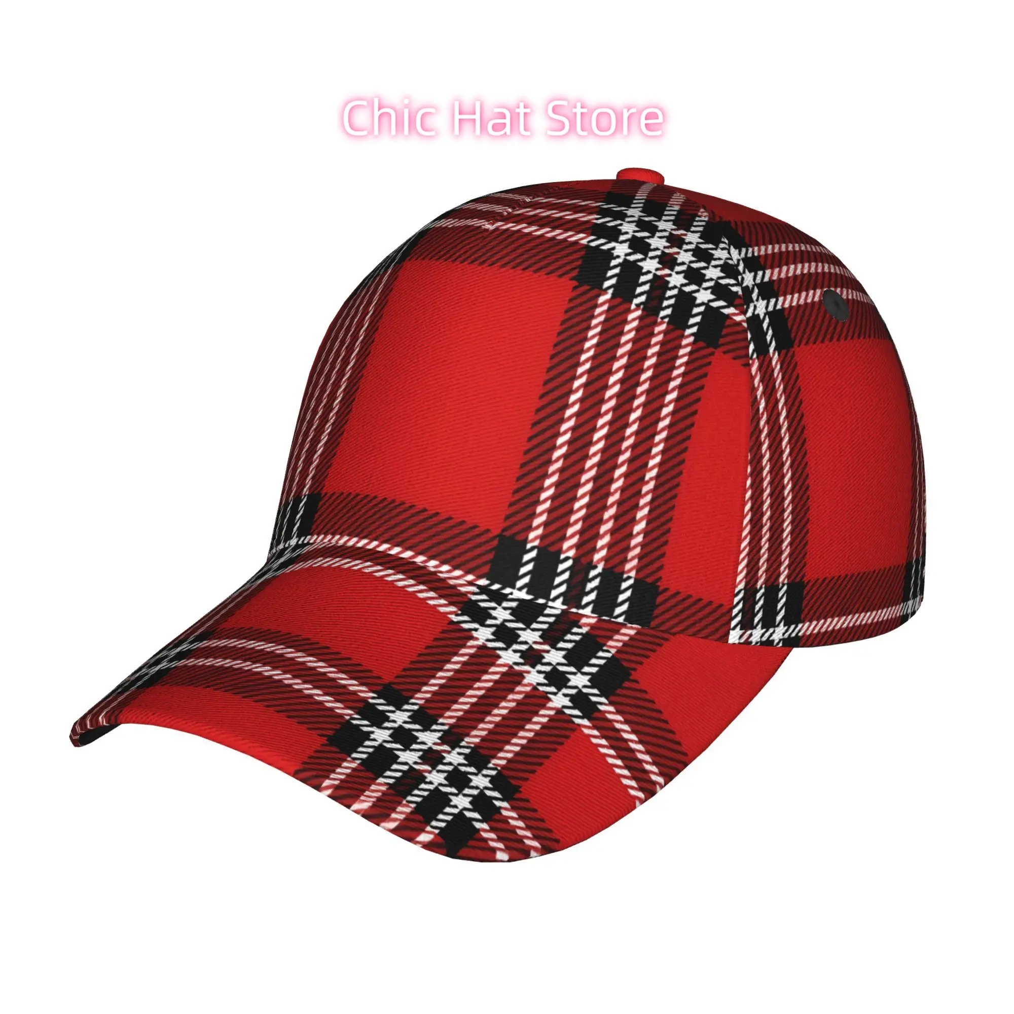 Stylish Red Plaid Design, Trendy Printed Baseball Cap with a Curved Brim, Perfect for Sports And Running, Featuring an Adjustabl