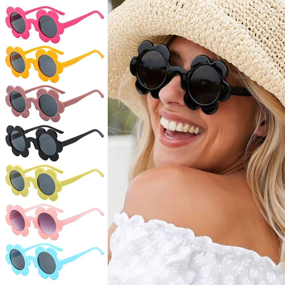 Cute Round Sunflower Sunglasses UV400 Protection Y2K Flower Shades Sun Glasses for Novel Disco/Festival/Party/Music Festival