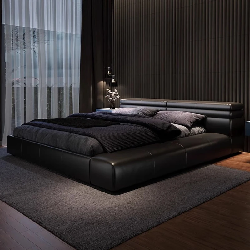 

Bedroom Furniture Nordic modern Italian minimalist leather Napa leather storage soft bag 150x200 180x200cm double bed frame Beds