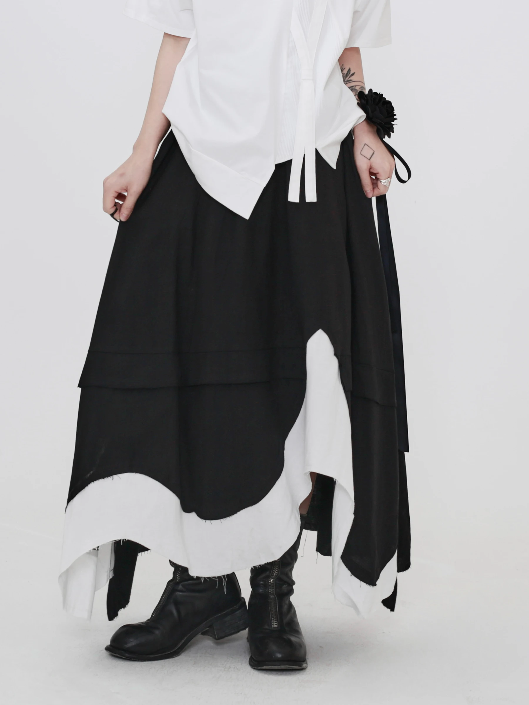

Simple Chic Color Block Loose Midi Skirt Asymmetric Dark Style Spring Summer New Arrival Women's Fashion City Walk Skirt