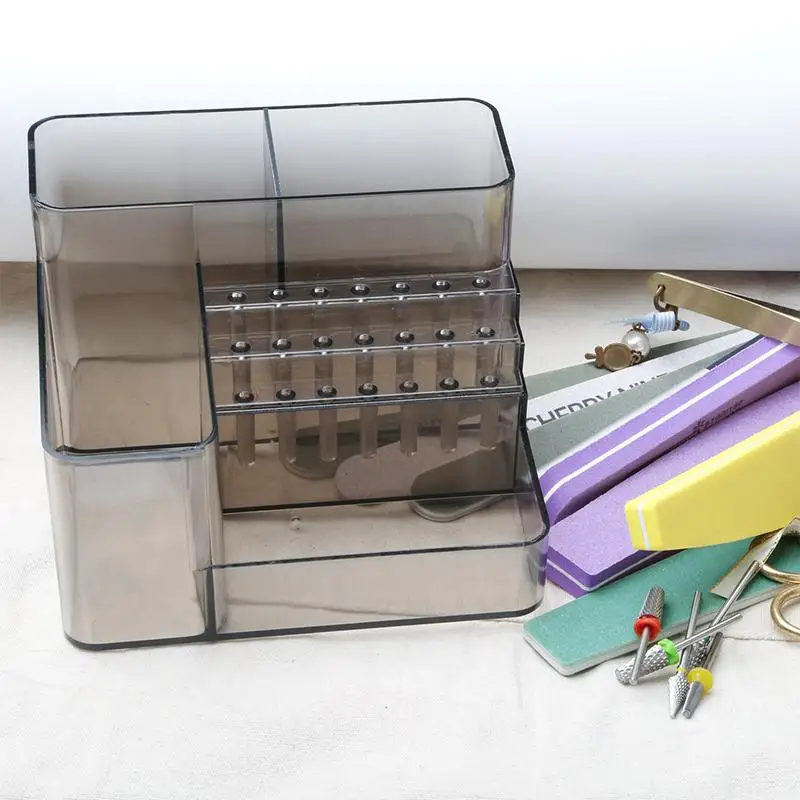 [1Pc]Multi Compartment Nail Drill Bit Organizer Case For Nail Salon Desktop Manicure Accessory Plastic Nail Art Tool Storage Box