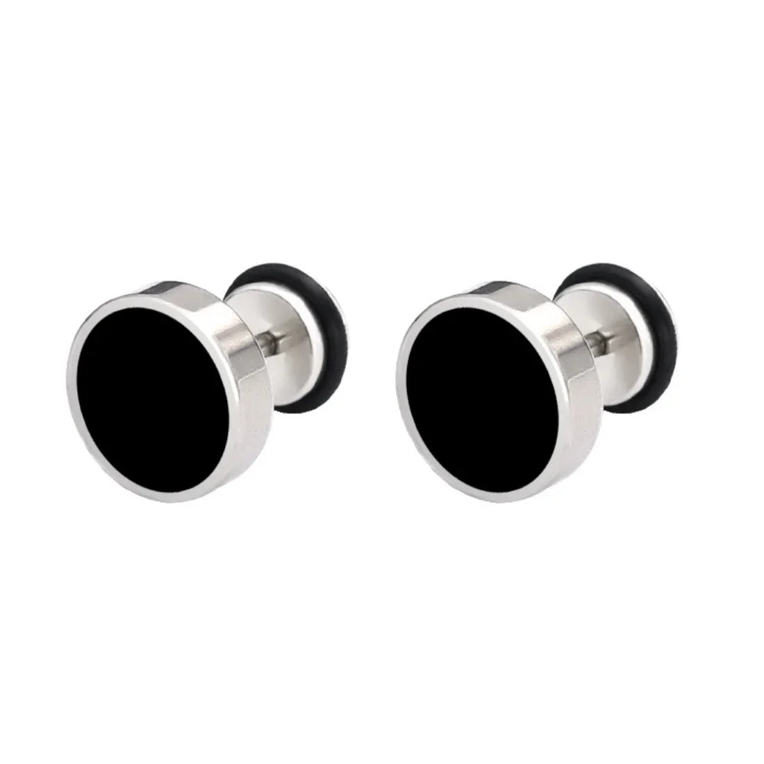 Punk Fashion Stainless Steel Stud Earrings for Men Personality Round Black Oil Drip Titanium Steel Men\'s Earings Hip Hop Jewelry