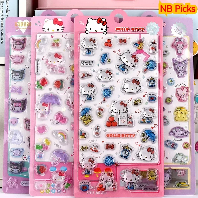 

3D-наклейки с рельефным изображением Hello Kitty, милые блестящие наклейки, декоративные наклейки для чехлов телефонов, наклейки для рукоделия, украшения для блокнотов и альбомов