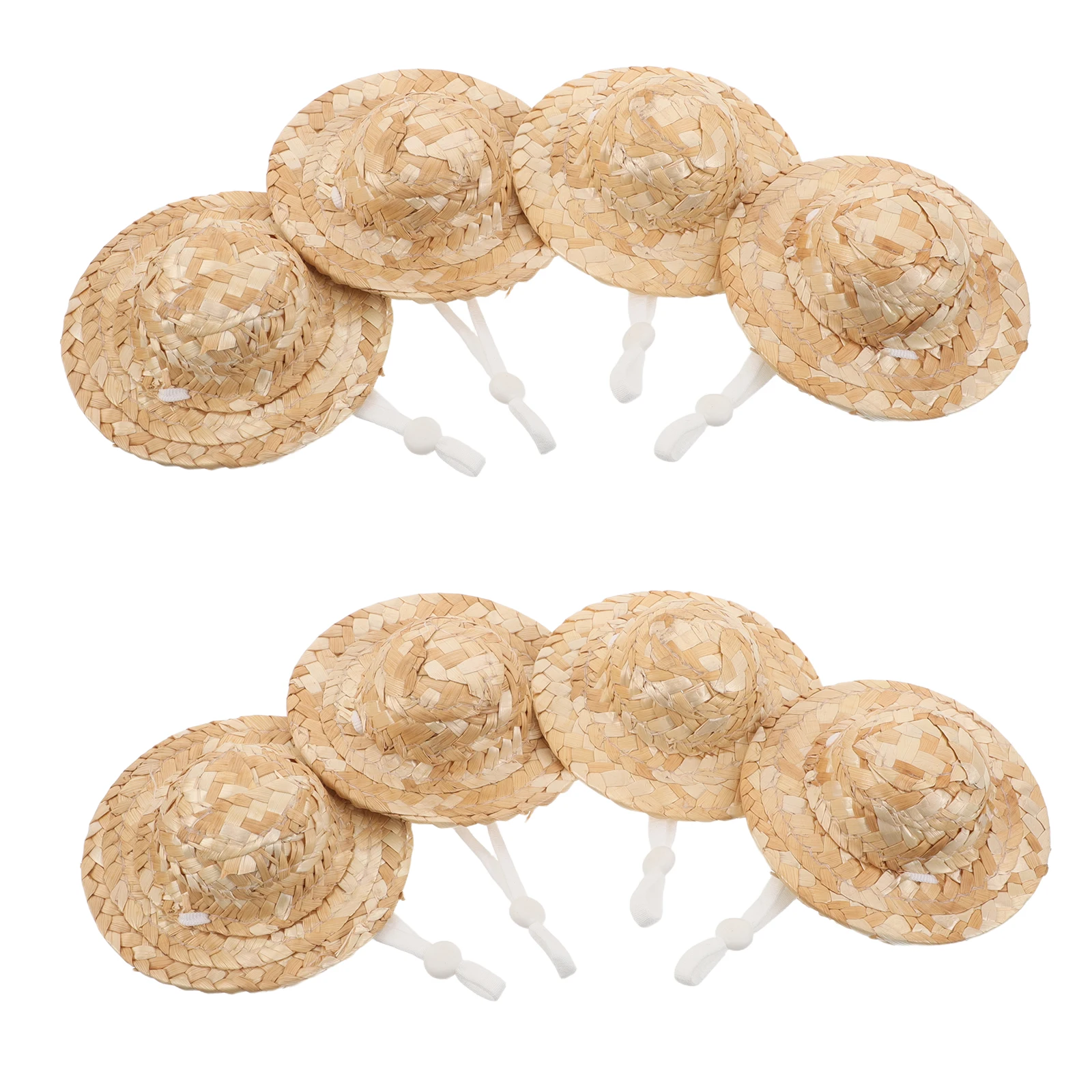 10Pcs Dollhouse Miniature Hats Hand Woven Straw Caps 8Cm Diameter DIY Tiny Craft Sombreros for Decorations Breathable Bamboo