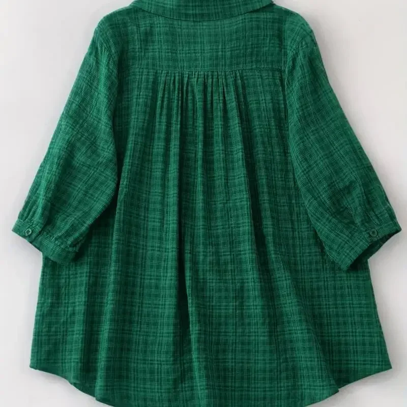 2025 Nuevo top a cuadros para mujer |   Estilo casual y de desplazamiento, puro algodón, solapa, recto con botones, versátil