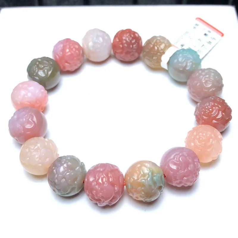 Nanhong Agate Single Circle Engraved Peony Lotus Bracelet Women's Model