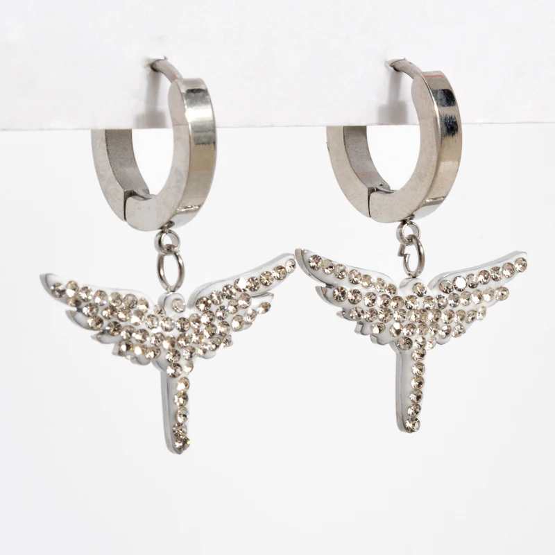 

Silver Color Hanging Earrings Angel Feather Crystal Zircon Angel's Wings for Women Men Charm Trendy Drop Jewelry Dangle Earrings