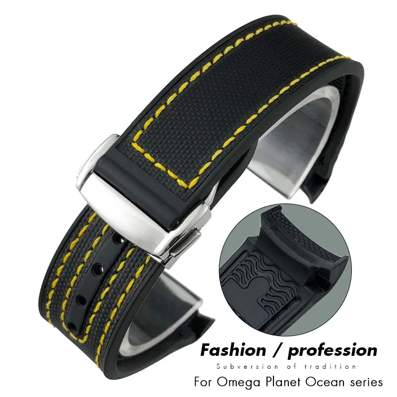 19mm 20mm 21mm 22mm Nylon Rubber Composite Watchband for Omega Seamaster Rolex Submariner Hydroconquest Two Tone Watch Strap