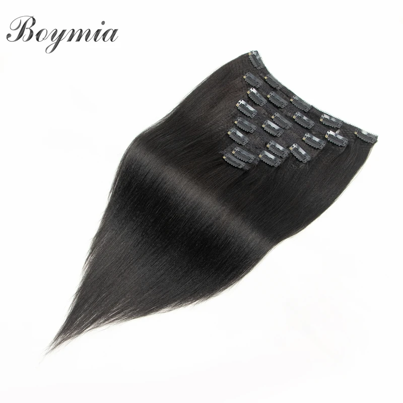Boymia yaki grampo de cabelo humano em extensões 10 "-26" yaki clipe reto peças de cabelo 80-120g 8 pçs/set cor nautral para as mulheres traseiras