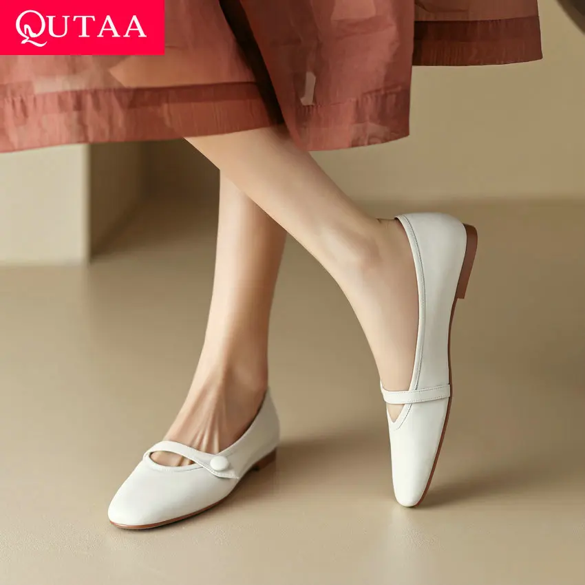 

QUTAA 2023 Spring Summer New Arrival Women Flats Genuine Leather Office Casual Round Toe Shoes Woman Size 34-39