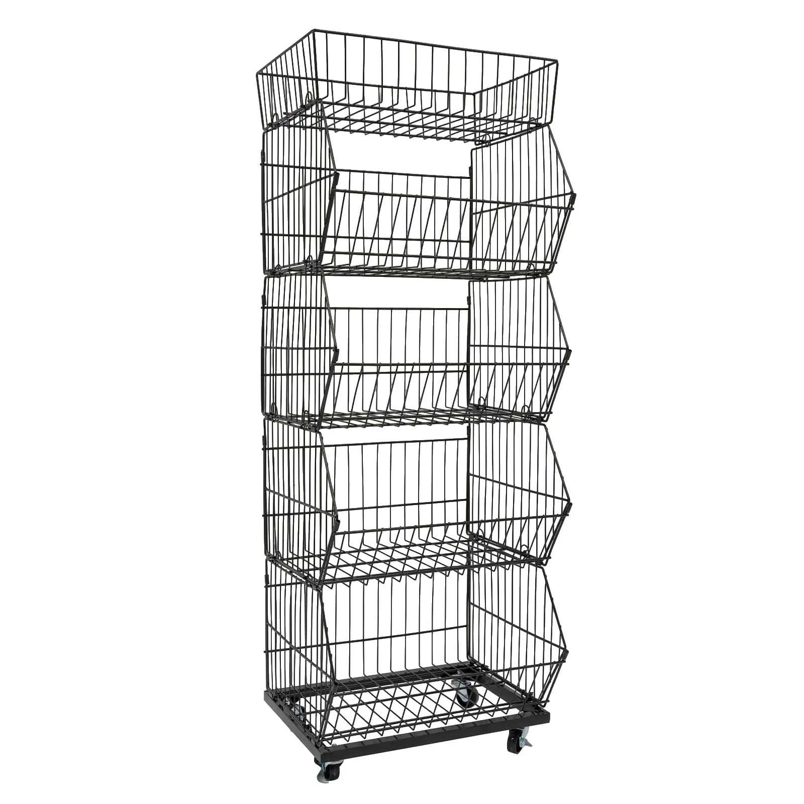 Espositore per vendita al dettaglio a 5 livelli, scaffale organizer per cestini in filo metallico con ruote, carrello portaoggetti per frutta e verdura per supermercato, Co