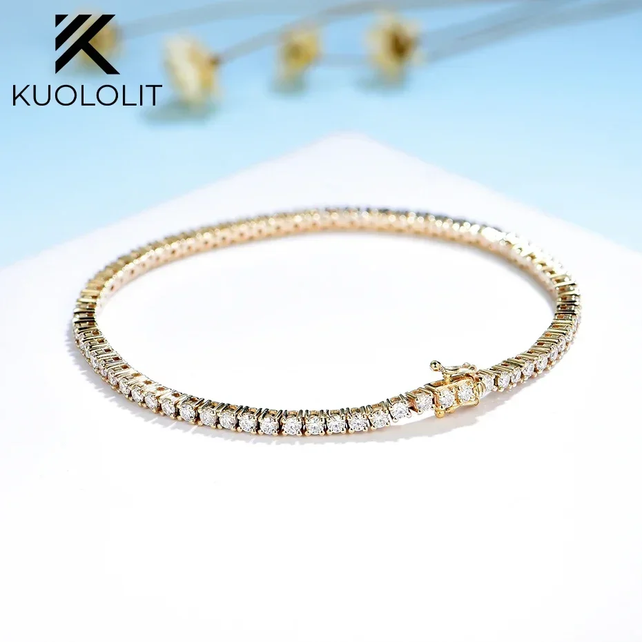 Kuololit Moissanite Bracelet for Women Solid 14K 10K Yellow Gold GRA Moissanite Tennis Bracelet for Engagement Christmas Gifts