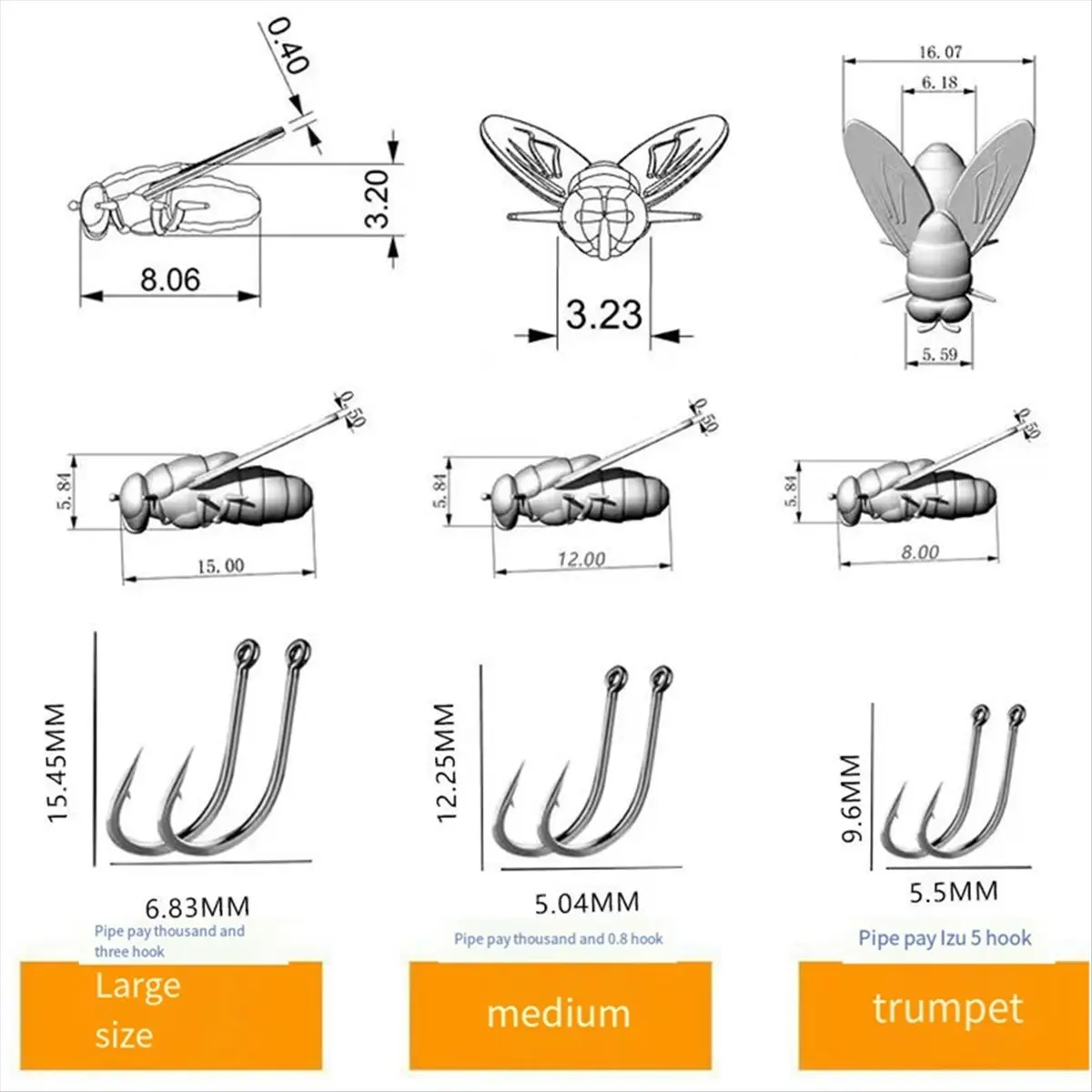 

*A91P Black Bionic Fly Fishing Bait, Lure Bionic Fly Fishing Bait with Insect Lure
