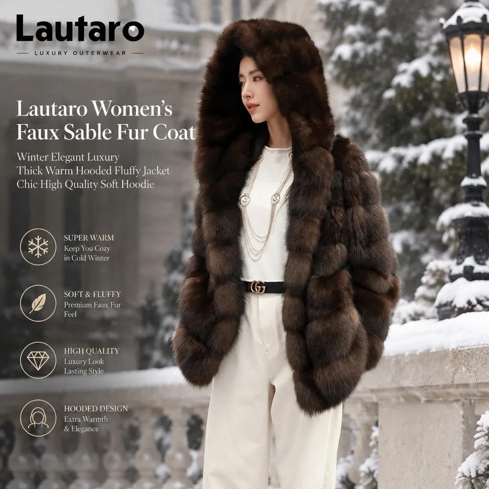 BFFUR Women's Sable Fox Fur Coat Winter Elegant Luxury Thick Warm Hooded Fluffy Jacket Chic High Quality Soft Hoodie