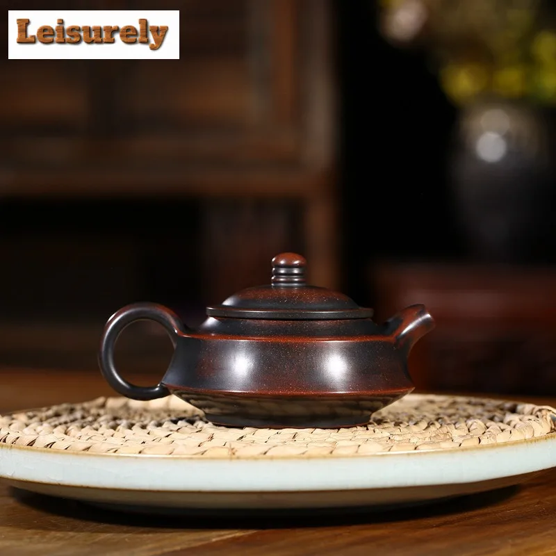 140ml Aesthetic Yixing Purple Clay Teapot Handmade Circle Pot Raw Ore Nixing Pottery Mud Kettle With Strainer Zisha Tea Set Gift