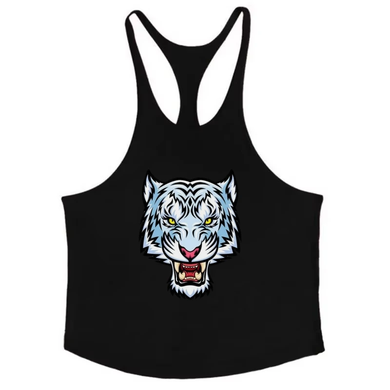 2025 White Tiger Print Sleeveless Vest - Men's Breathable Sweat-Absorbing for Summer Gym Training & Street Wear