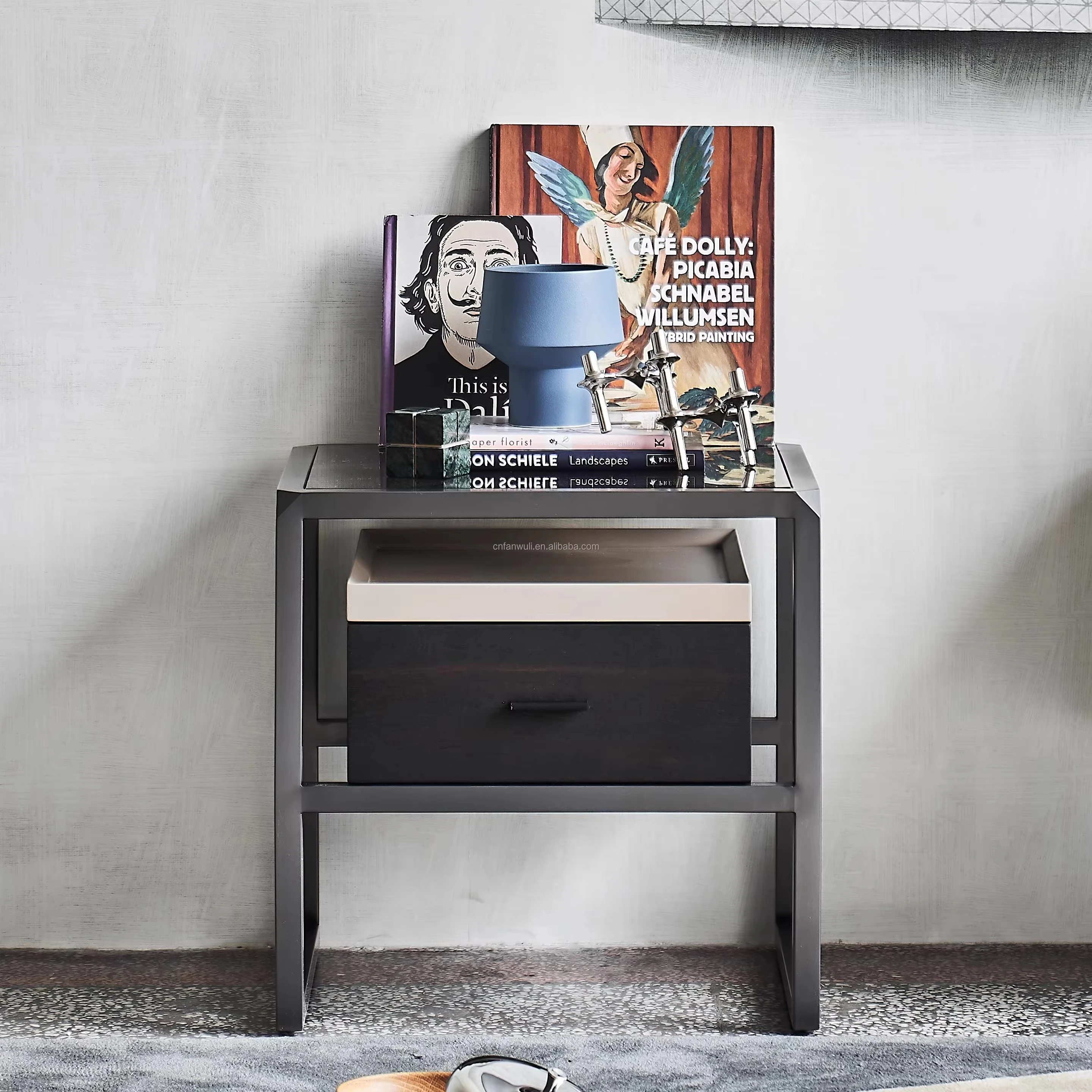 Italian Modern Minimalist Wooden Bedside Table Home Hotel Nightstand Storable Bedroom Furniture For Bedroom Living Room