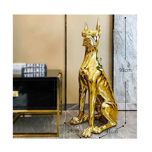 Cheap Price Home Decor Electroplated Standing Fiberglass Dog Resin Electroplating Dog Sculpture Fiberglass Dog Sculpture