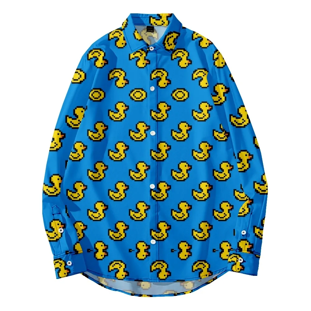 

2022 new original risk-free 3D printing breathable large men's long sleeve shirt men's long sleeve top mosaic duck