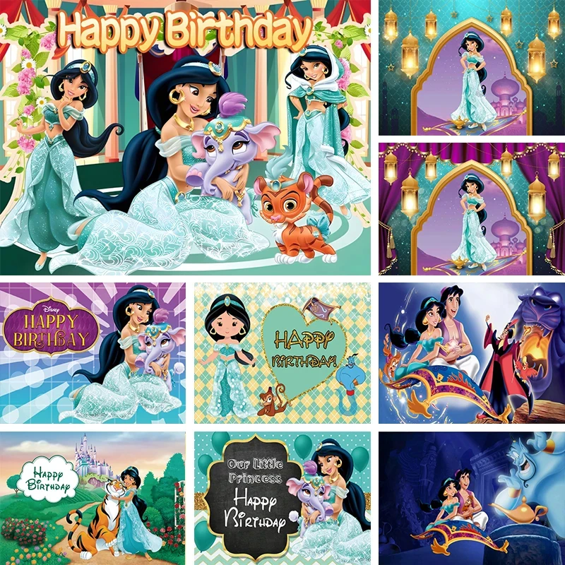 

Aladdin and The Magic Lamp Jasmine Princess Background Birthday Party Decoration Banner Photography Backdrop Photo Studio Custom