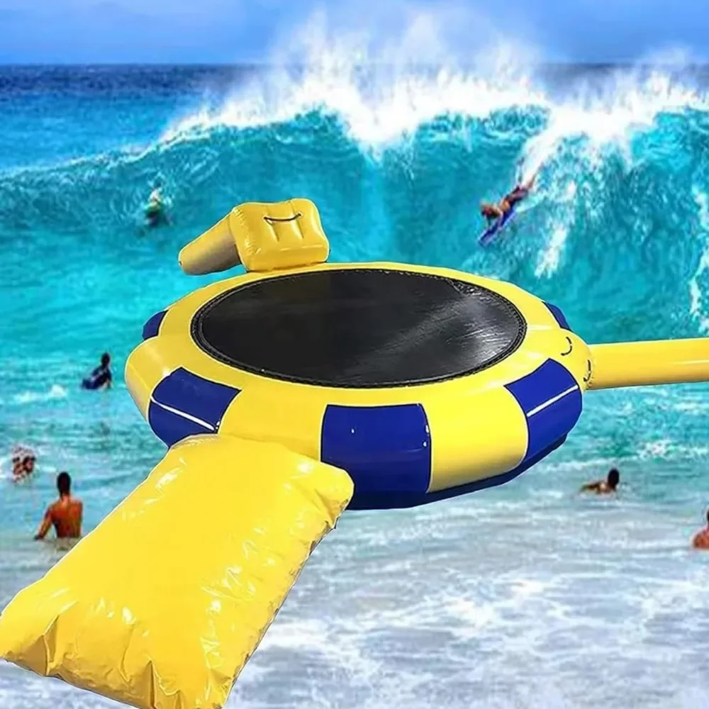 Inflatable Water Lake Trampoline, Inflatable Bounce Swimming Platform with Side Tube, Splash Pad, Kids and Adult Swimming Platfo